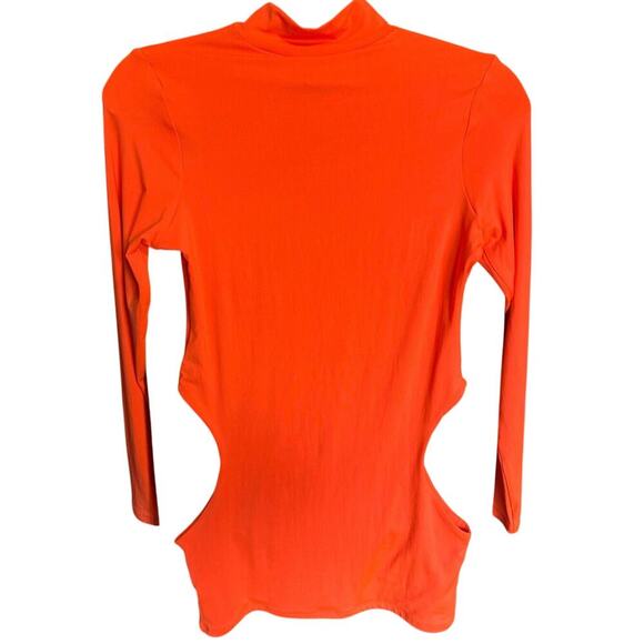 Oh Polly NWT Outsider Bodycon Mini Dress Long Sleeve Cut Out Neon Orange Size 6 - Picture 7 of 14